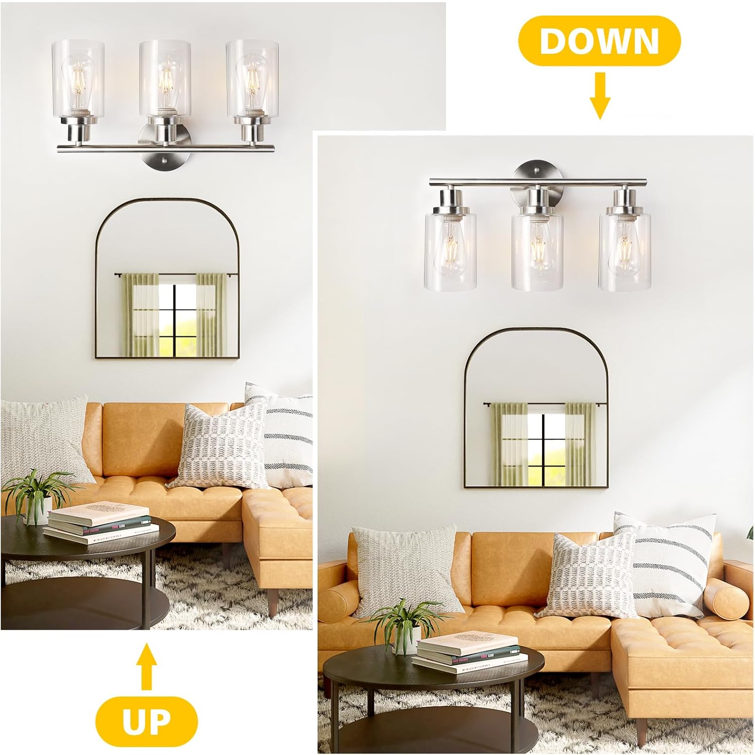 Thumbnail 4 de Unicozin RJ-WR03 3-Light Vanity Light, Brushed Nickel, Clear Glass, E26