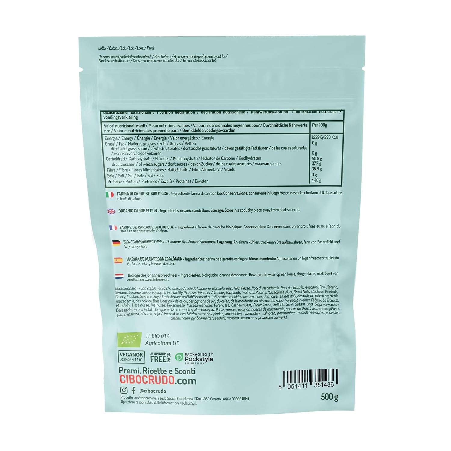 Detalle 2 de Carobpulver Bio – 500g: Natürlich süß, ballaststoffreich und vielseitig einsetzbar