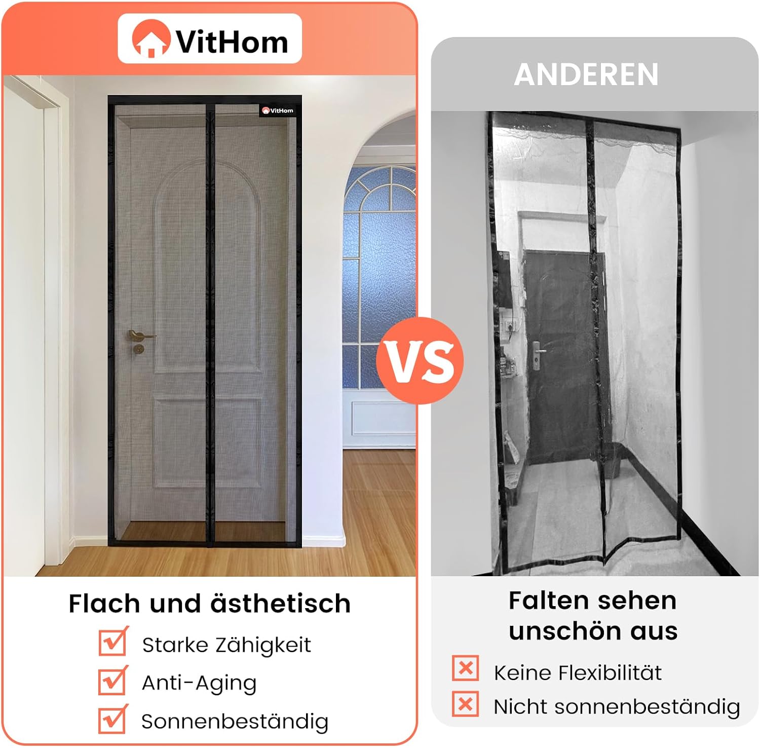 Thumbnail 3 de Flammhemmend Fliegengitter Balkontür Magnet (Glasfasermaterial) 95×200 cm – ohne Bohren, Schwarz