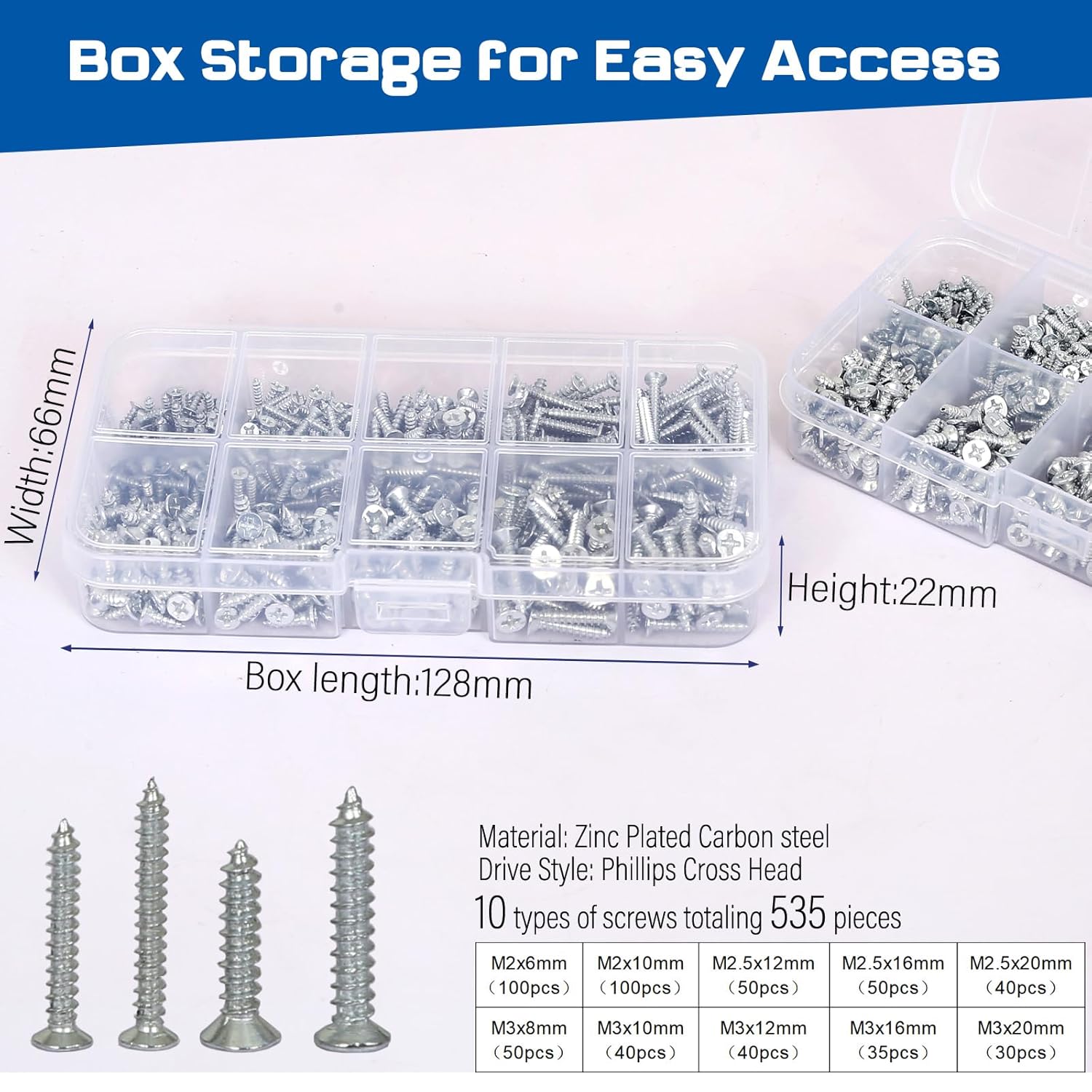 Thumbnail 2 de AMLOOPH self tapping small wood screws assortment (535 pcs) with plastic storage box