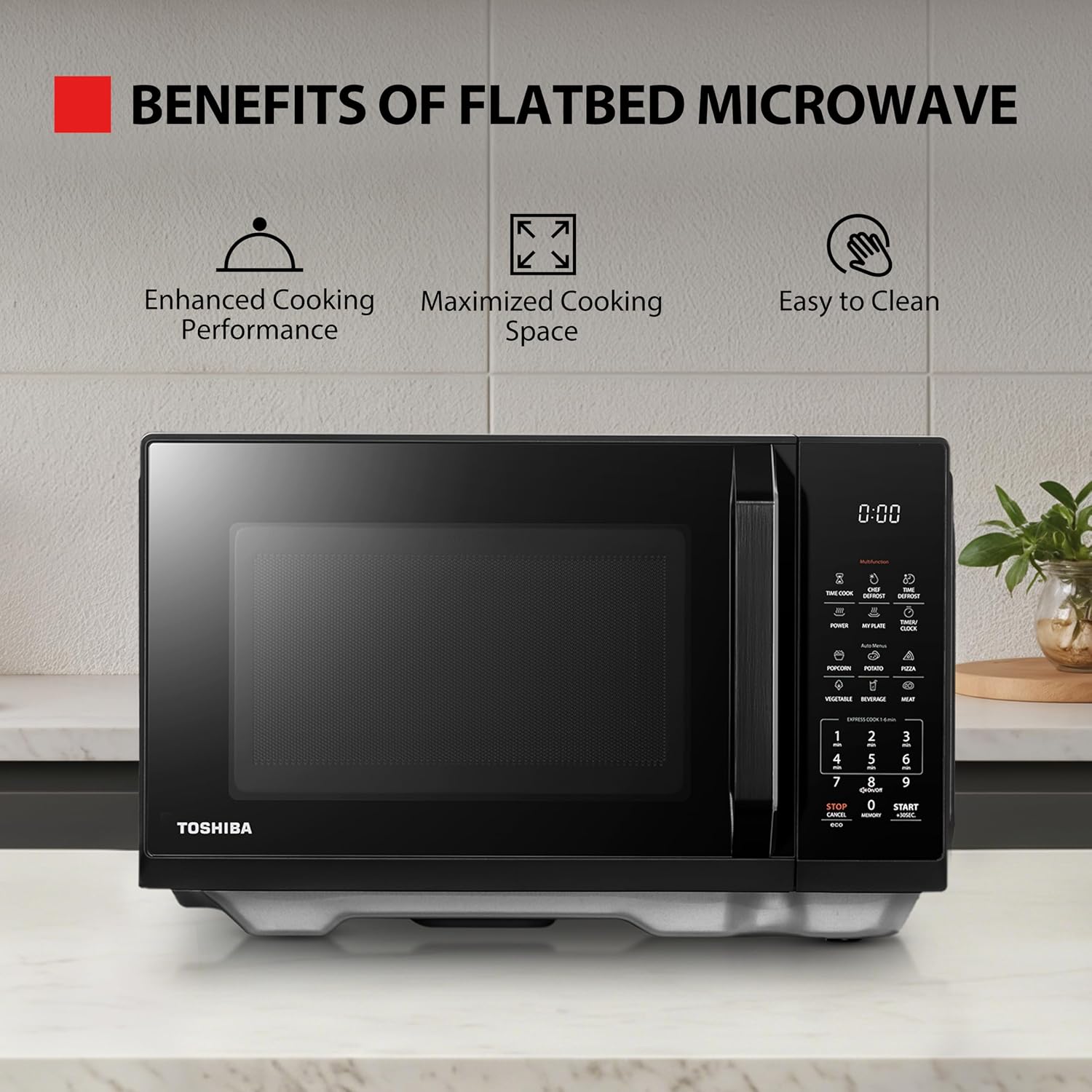 Detalle de Toshiba 800W Flatbed Microwave with 23L Capacity (MW3-EM23PFF(BK))