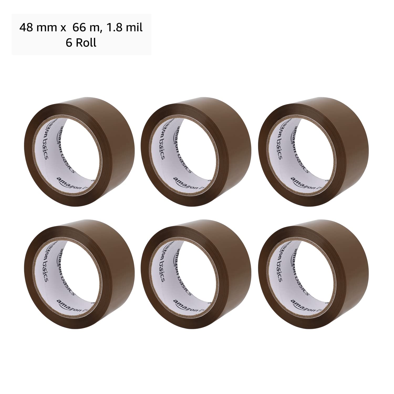 Detalle 2 de Amazon Basics Paketband 48 mm x 66 m, 0.046 mm Dicke, Braun – 6 Rollen