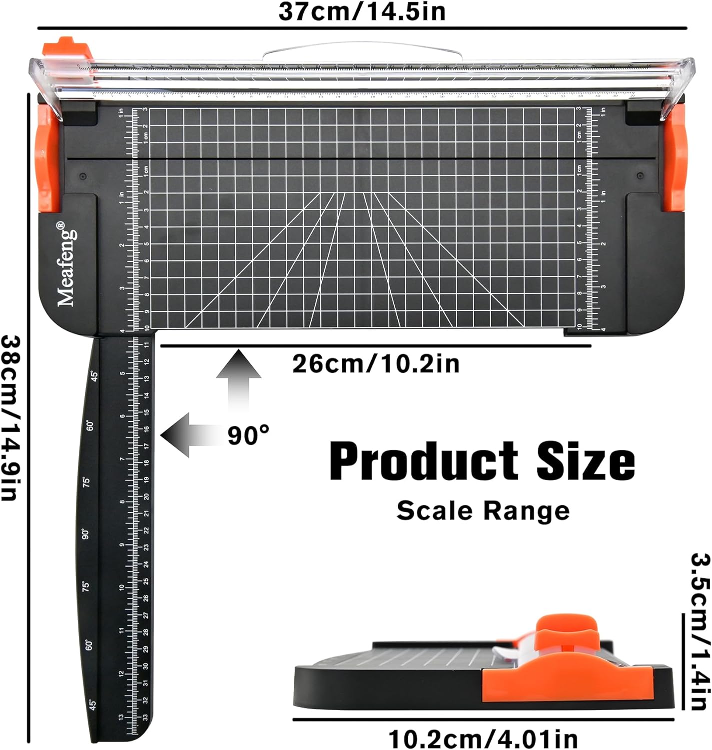 Thumbnail 3 de Meafeng Papierschneider A4 mit 2 Klingen – Papier Cutter mit Sicherheitsfunktion & Verlängerungslineal (Schwarz)