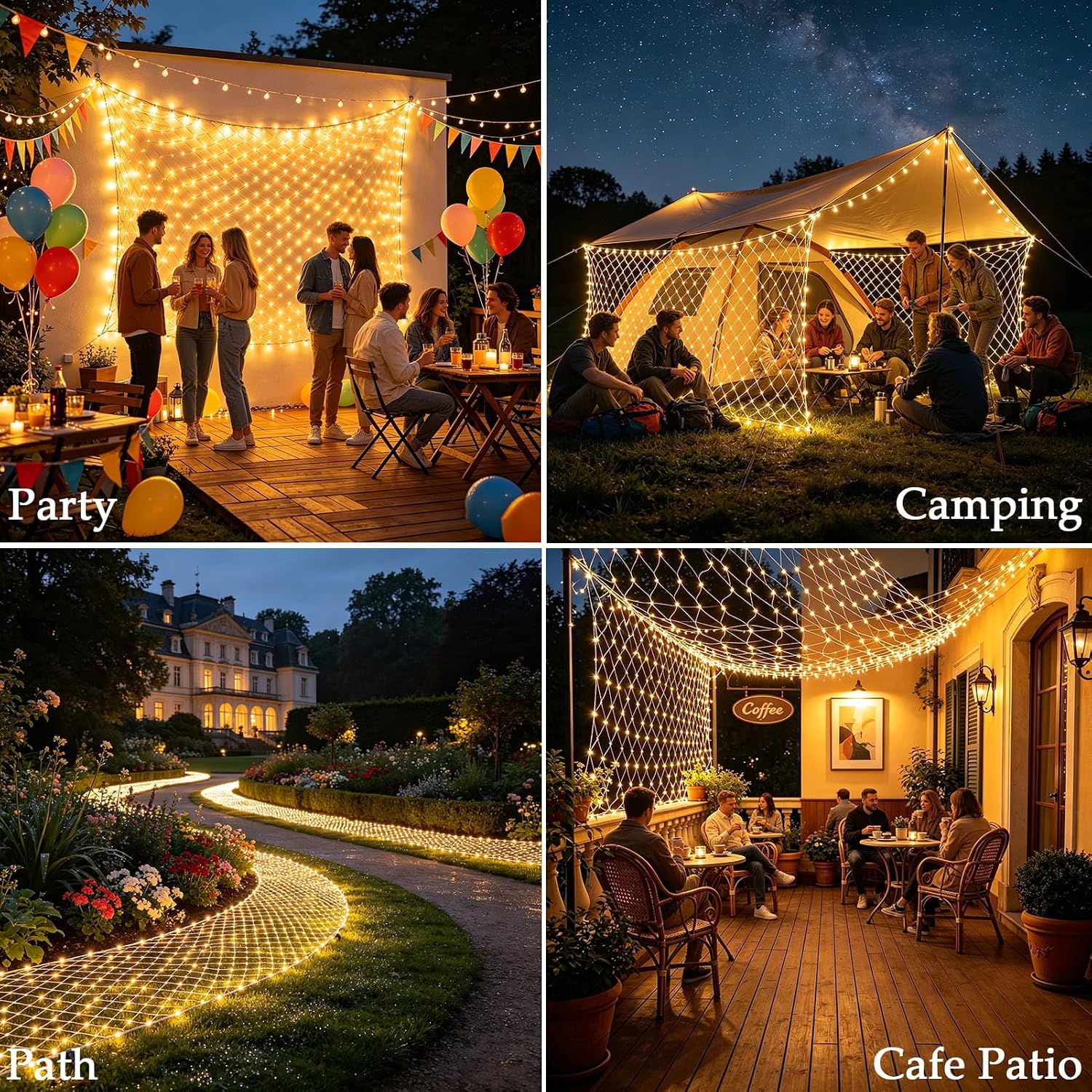 Detalle 2 de Dekofun Rete Tenda Luminosa Esterno 3x2M 200 LED: luci decorative per balconi e giardini