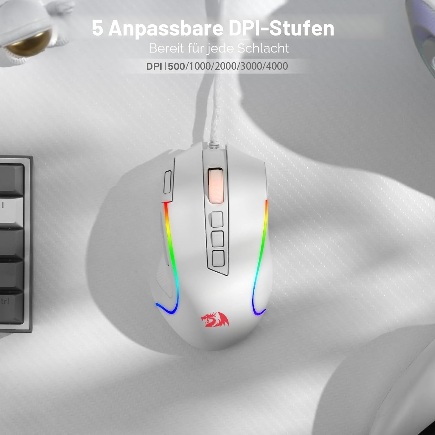 Detalle de Redragon M612 RGB-Gaming-Maus – kabelgebundene 8000 DPI Maus mit 11 Tasten
