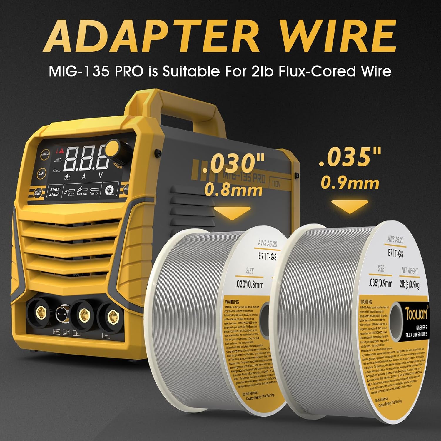 Thumbnail 6 de TOOLIOM 135A Gasless Flux Core MIG Welder 110V (3-in-1 MIG/Stick/Lift TIG) with LCD Display