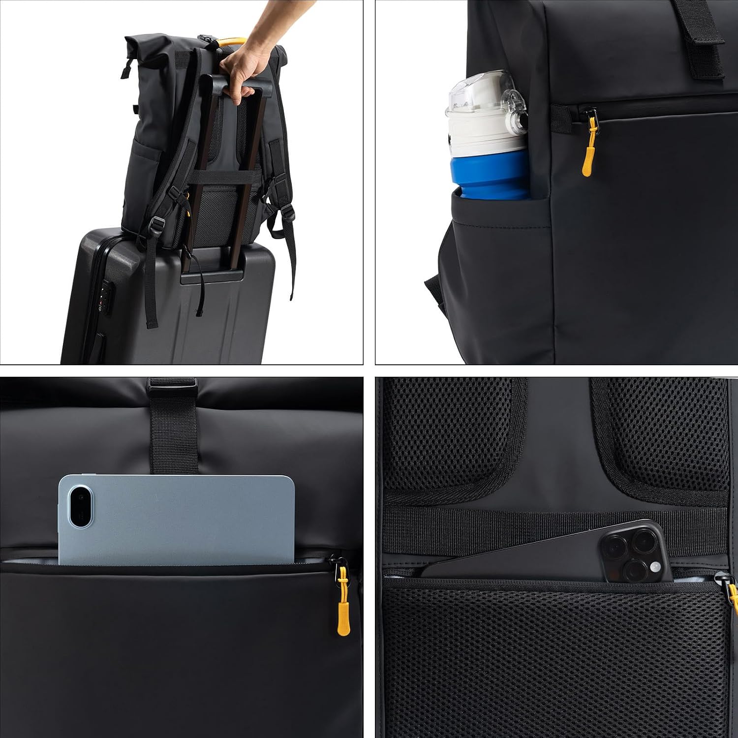 Thumbnail 4 de Taschmik Rolltop Rucksack wasserdicht – 17 Zoll Laptopfach, 19–27 l, Schwarz