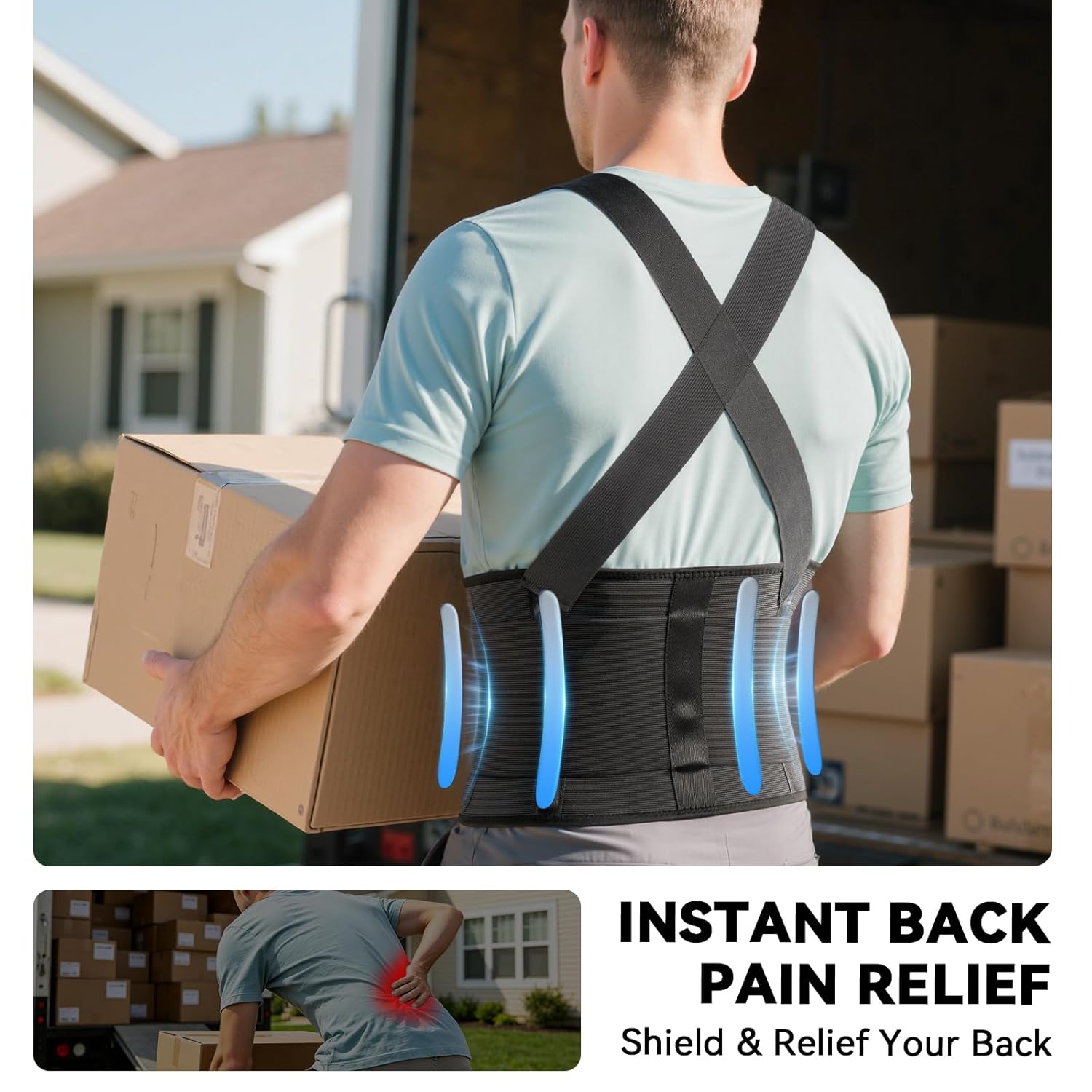 Detalle de SOLOEVER Work Back Brace: Adjustable Lower Back Support for Heavy Lifting