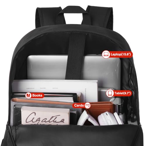 Detalle de YAMTION Black Backpack for Women and Men: 15.6-Inch Laptop Everyday Pack