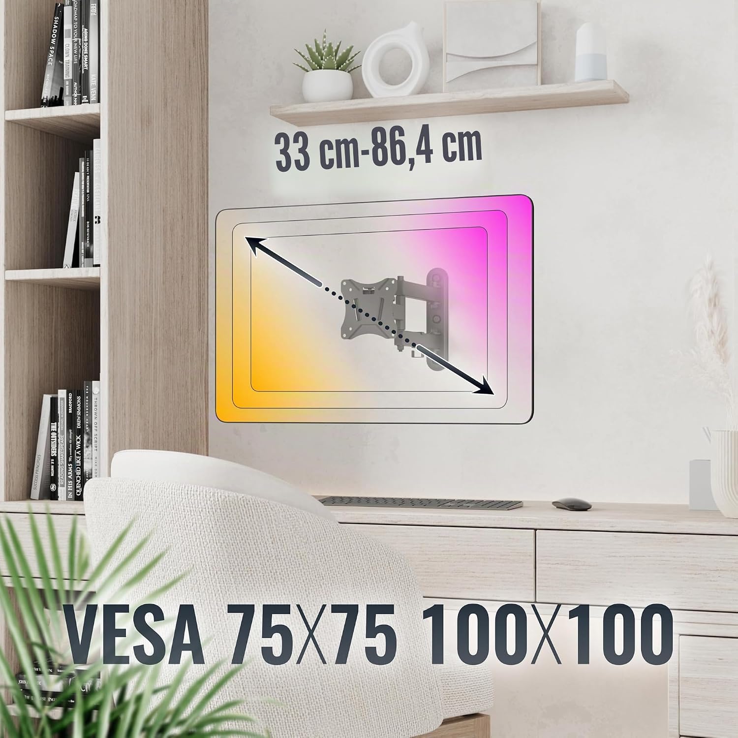 Thumbnail 6 de RICOO S7211 Supporto monitoro a muro girevole/inclinabile per schermi 13–27" (33–69 cm) con porta VESA 75x75–100x100