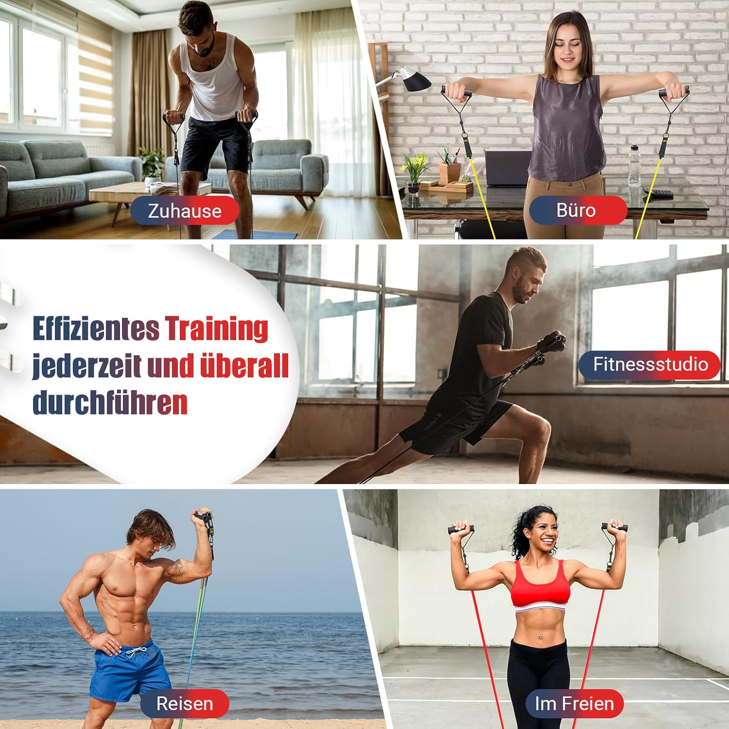 Thumbnail 6 de GYMERK Resistance Bands Set (5 Widerstandsstufen) mit Gummigriffen, Knöchelriemen & Türanker