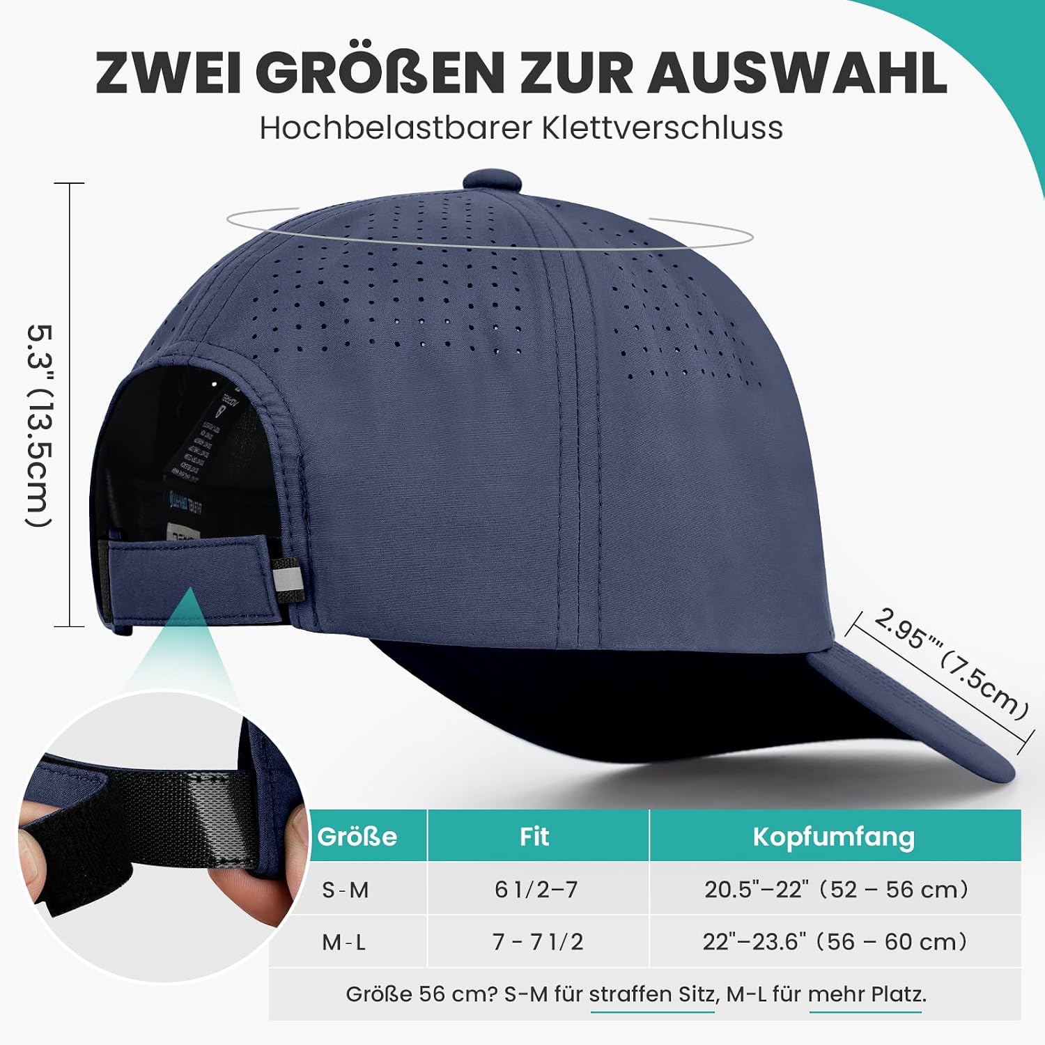 Detalle de AOPREL Basecap Unisex – Wasserabweisend, atmungsaktiv & schnelltrocknend (5-Panel) – S-M / M-L