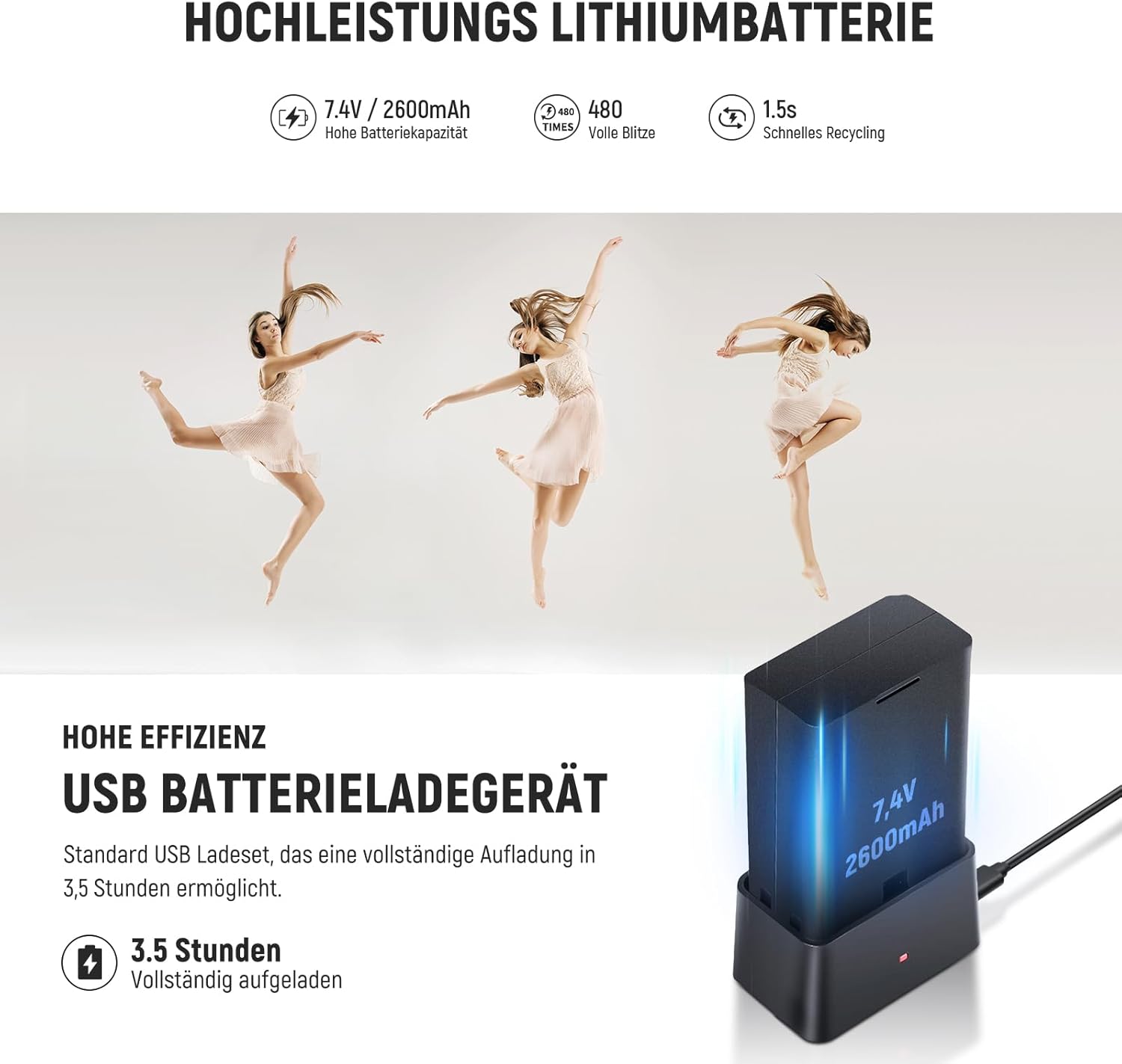 Thumbnail 6 de NEEWER Z2-S TTL Blitzkopf für Sony – 76W Leistung, HSS 1/8000, TTL/M-Modus, 2600mAh Akku