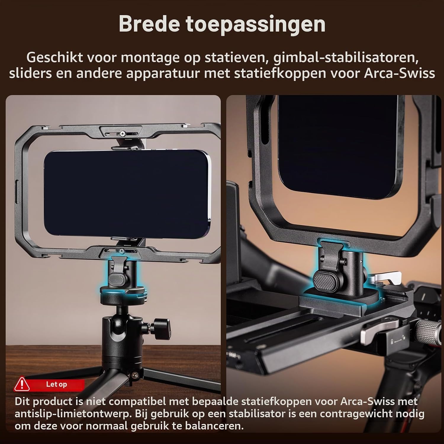 Detalle de SMALLRIG 4609 H11-snelkoppeladapter voor mobiele cages en Arca-statiefkoppen