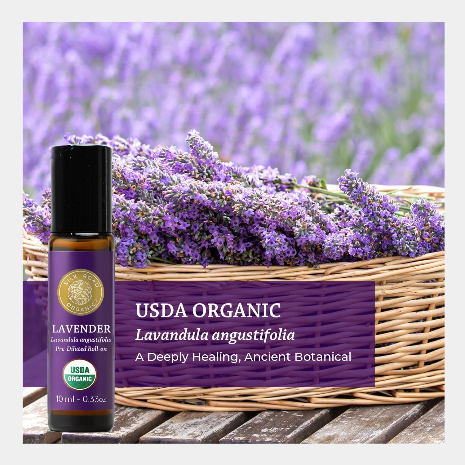 Detalle de Silk Road Organic Lavender Essential Oil Roll-On (10 ml) — Stress Relief, Sleep, Calm & Relaxation