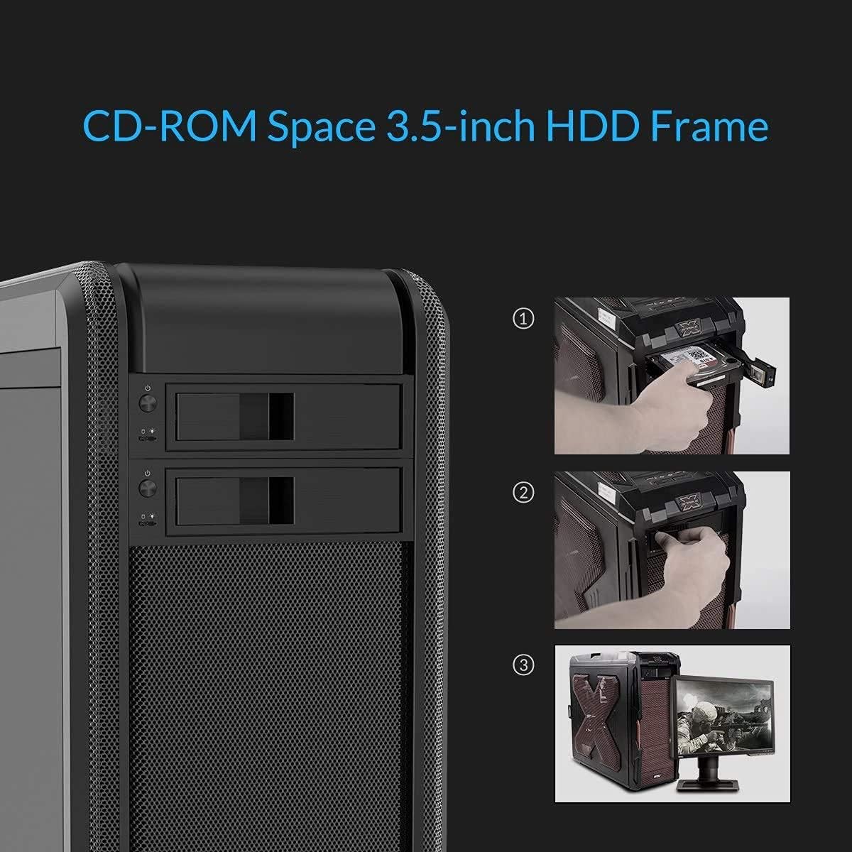 Thumbnail 2 de ORICO Wechselrahmen für SATA-Festplatten im 5,25-Zoll-Schacht – 3,5-Zoll HDD Gehäuserahmen, anti‑Vibrations-Kit, Abschließbar