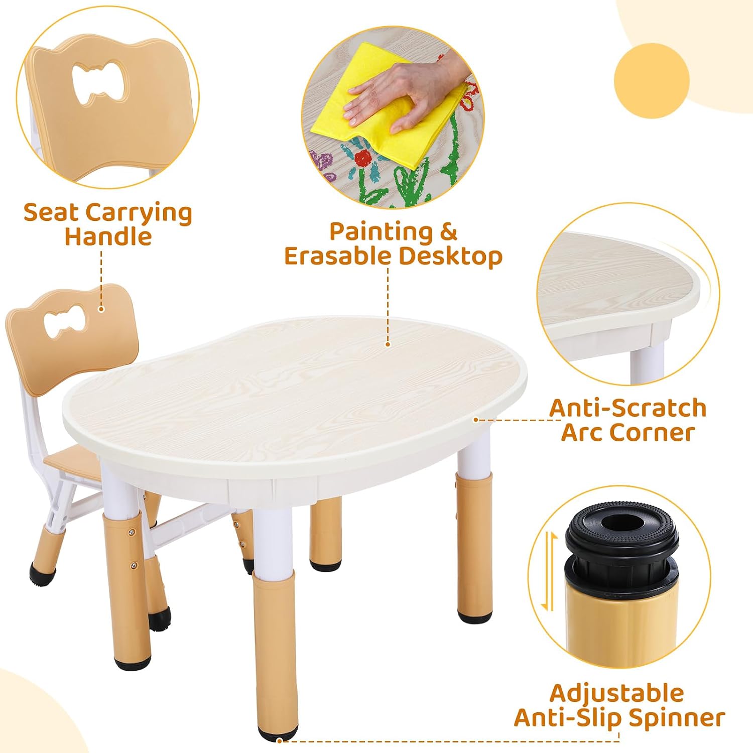 Thumbnail 4 de Clevich Kids Table with 2 Chair Sets – Height Adjustable Peanut-Shaped Art Table for Ages 2–10