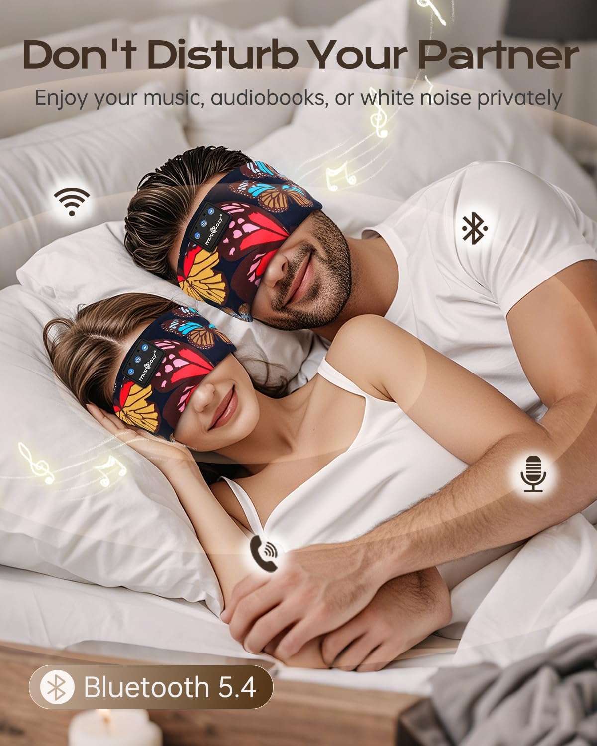 Detalle de MUSICOZY Bluetooth-Schlafkopfhörer für Seitenschläfer – Schlafband mit flachen Lautsprechern