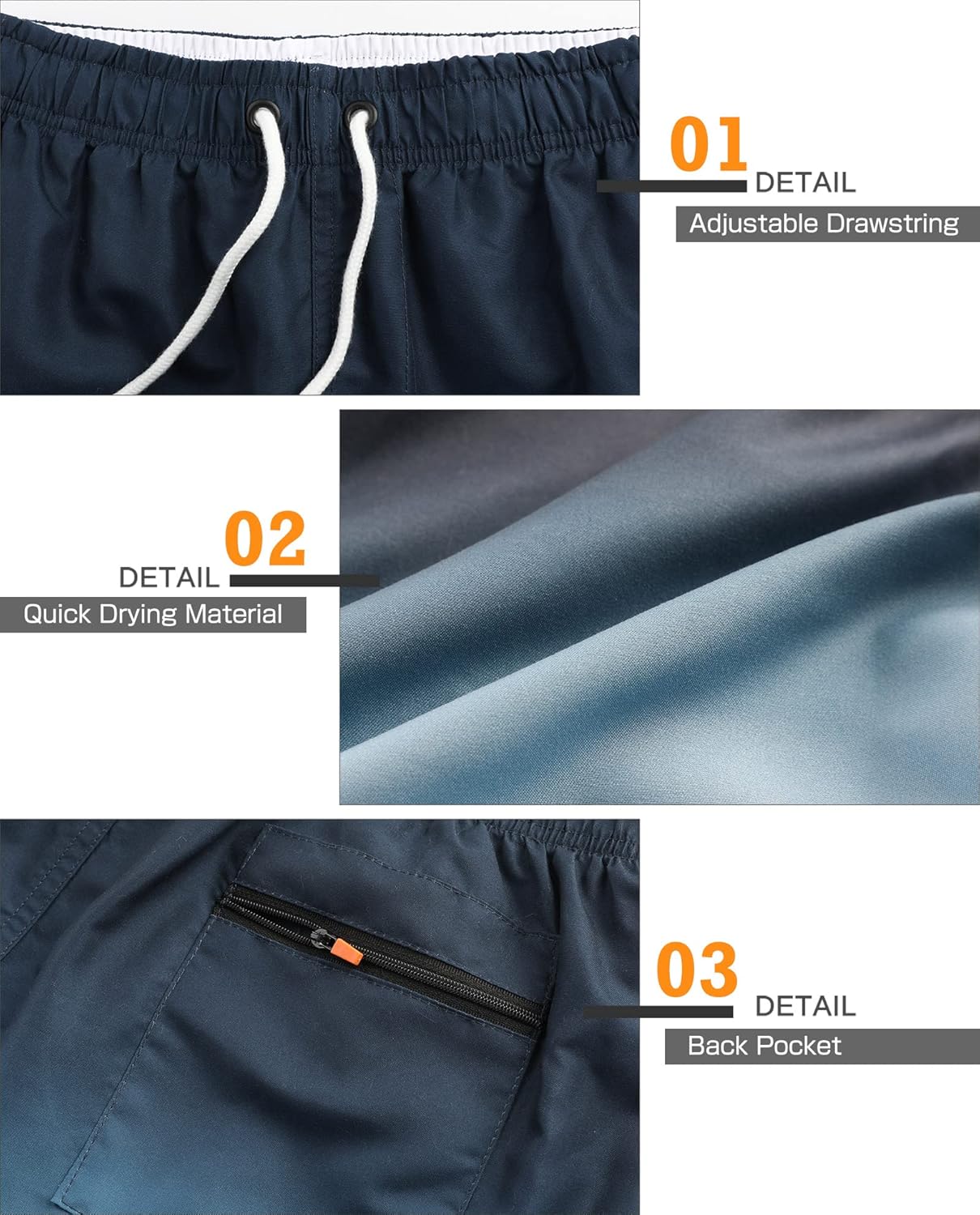 Thumbnail 3 de Danfiki Homme Shorts de Bain Maillot Surf avec Poches et Doublure Imperméable – Séchage Rapide