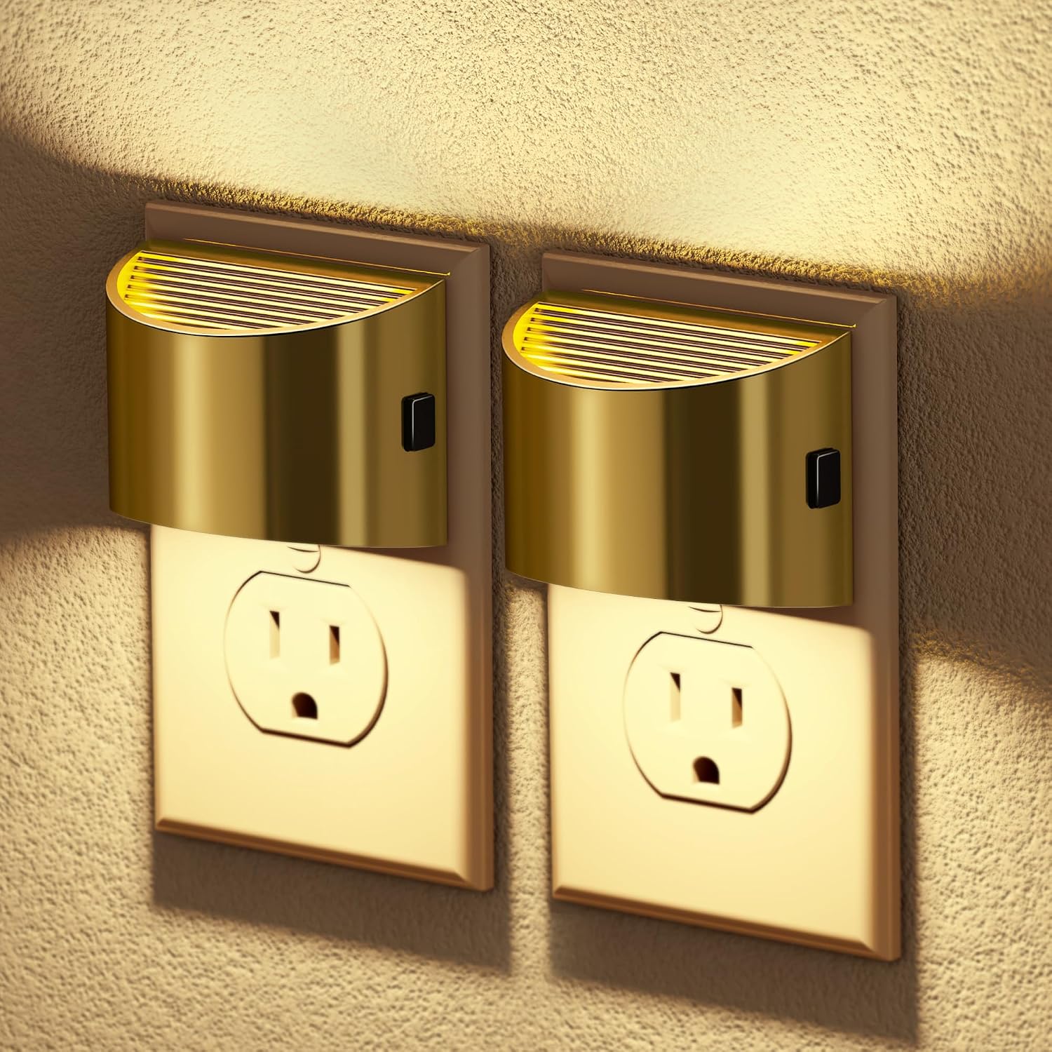 Detalle de JandCase C-GY10702FGUS-2 LED Night Lights, 2-Pack, Gold, Dusk-to-Dawn