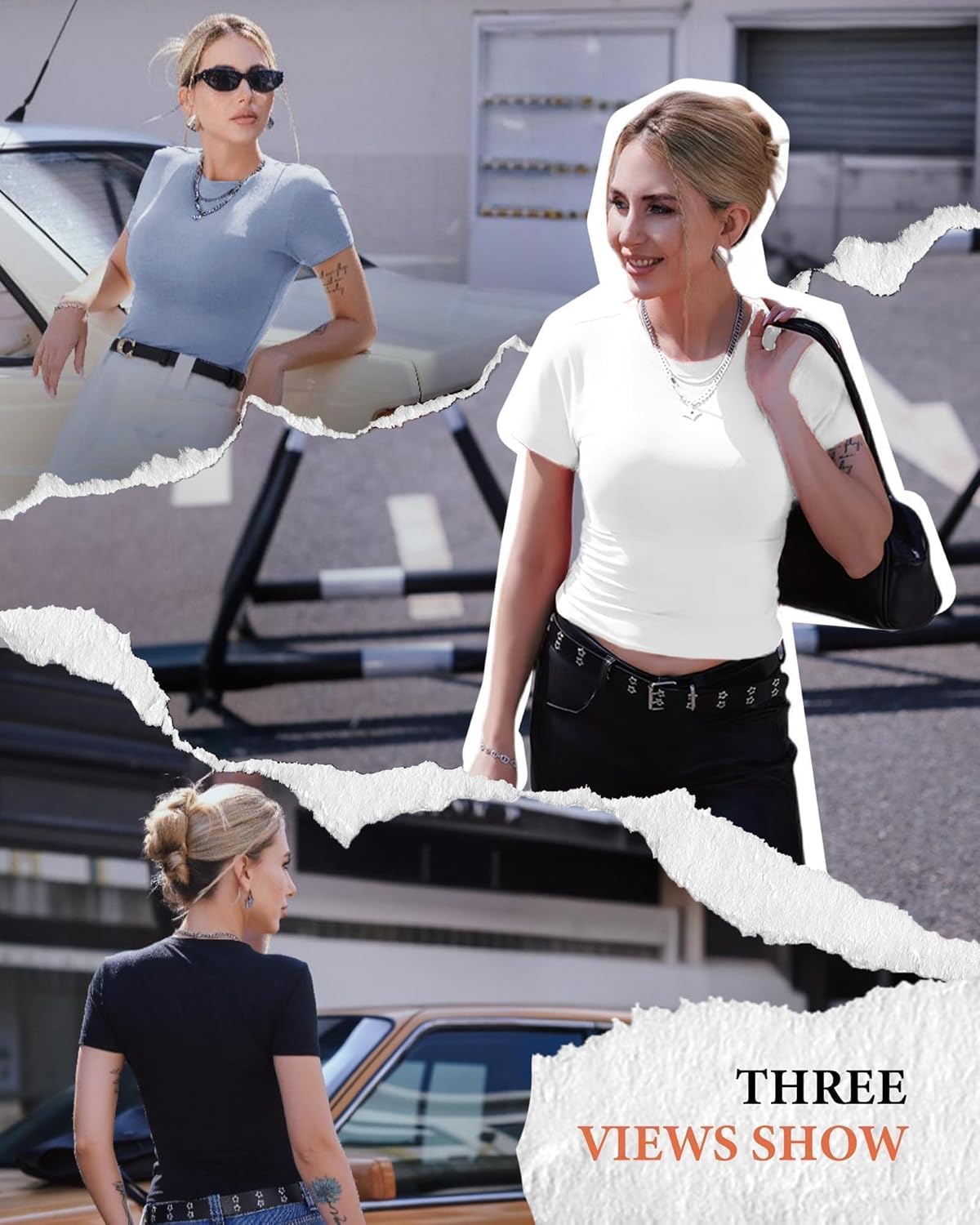 Detalle de GAYHAY 3-Pack Basic Tees for Women (Crew Neck Slim Fit, Roll-Up or Full-Length)