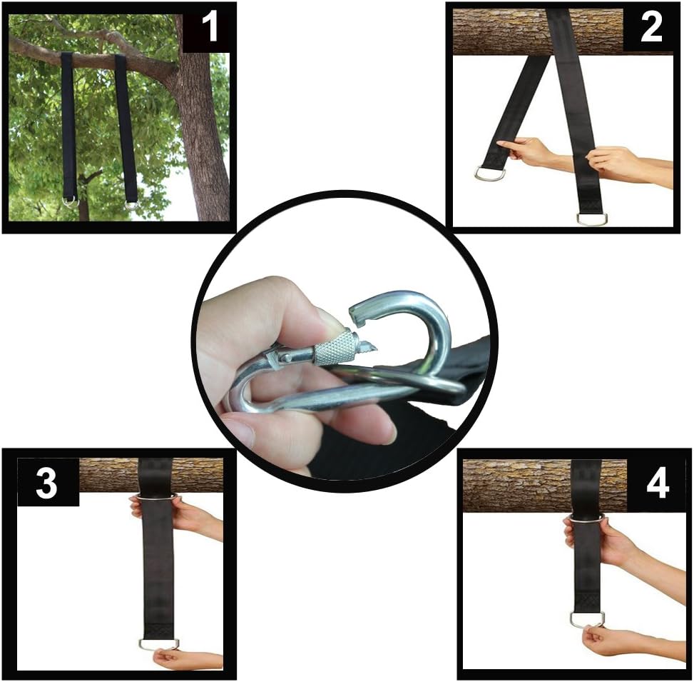Detalle 2 de YELAIYEHAO Upgrade Welded Tree Swing Hanging Kit – 2 Straps & Snap Carabiners, 2100lbs total, Weatherproof, Easy Installation (2 PCS)