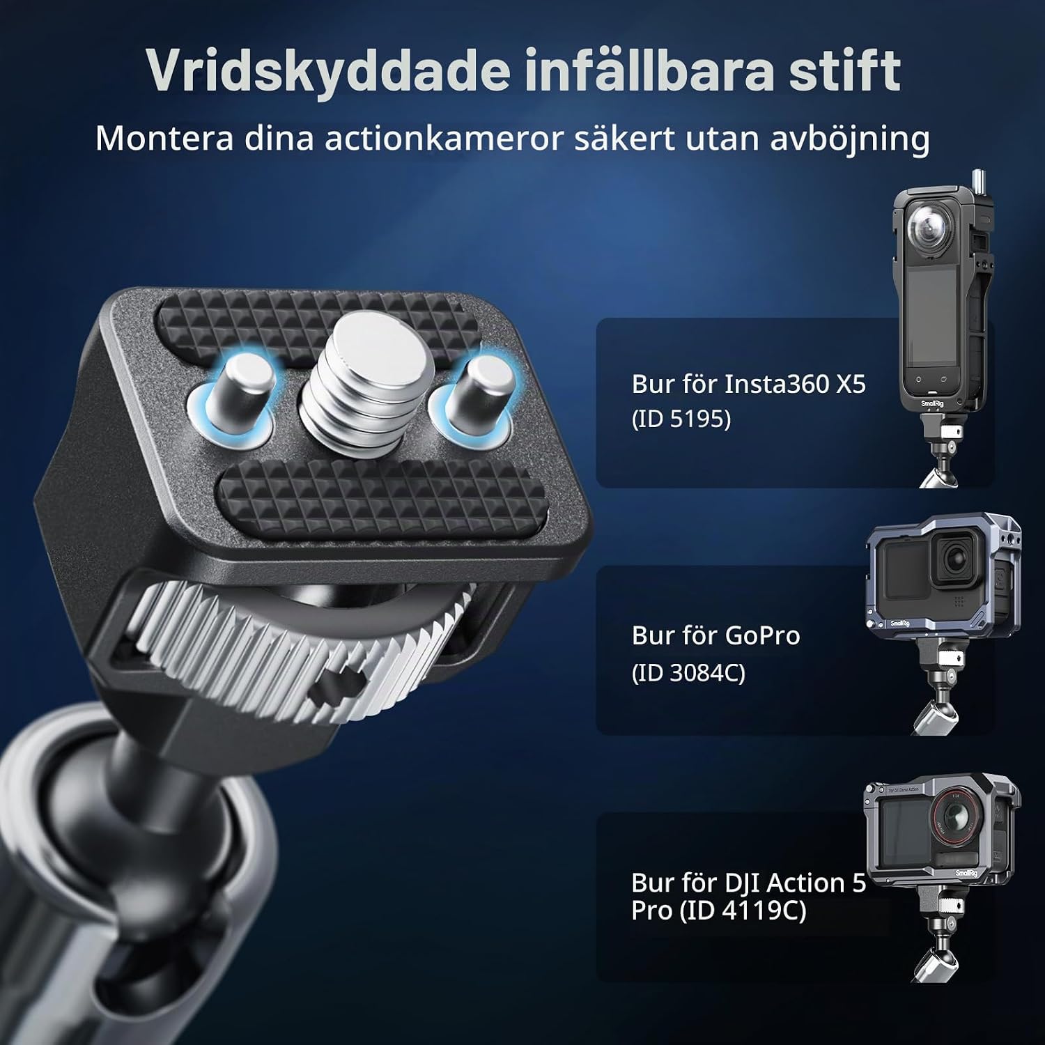 Detalle de SMALLRIG 5310 magisk arm med klämma, 1/4"-20-fäste och justerbara leder