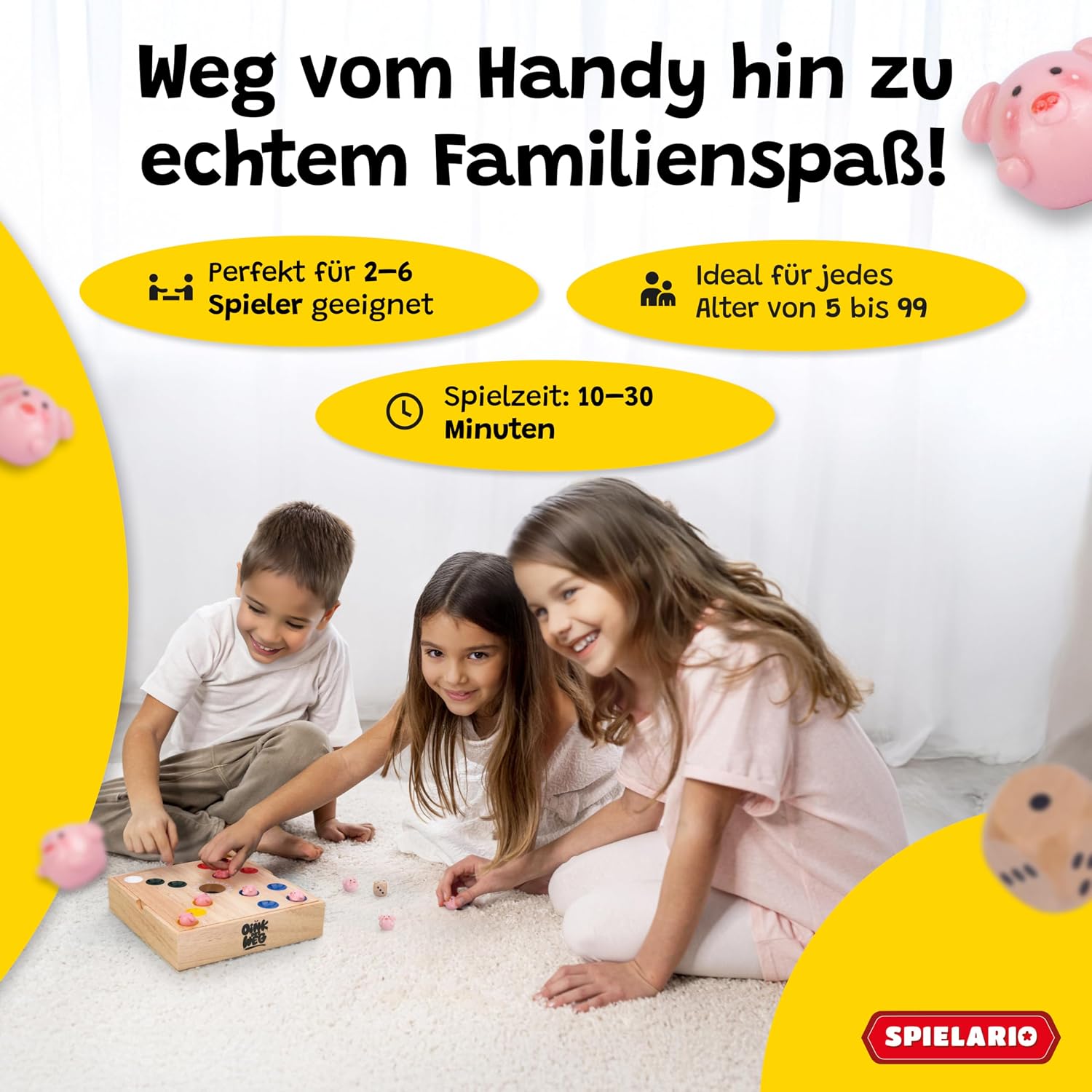 Detalle de OINK und Weg – Schweinchen Spiel Holz (Big Hole Familienspiel zum taktischen Würfeln)