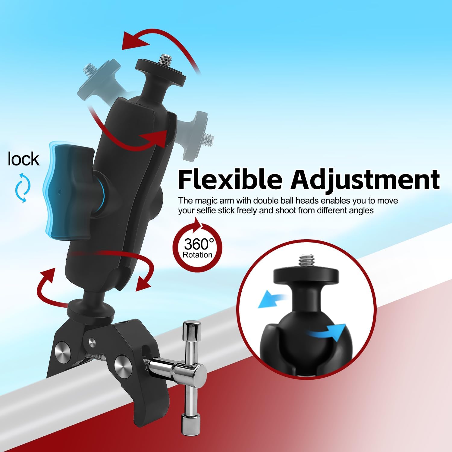 Detalle de Metal Motorcycle Mount Kit with 47” Invisible Selfie Stick for Action Cameras