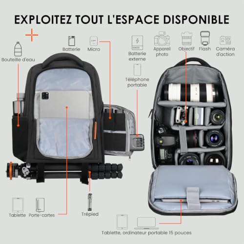 Detalle de TARION Sac à Dos pour Appareil Photo 15L – léger, modulable et prêt pour la rue