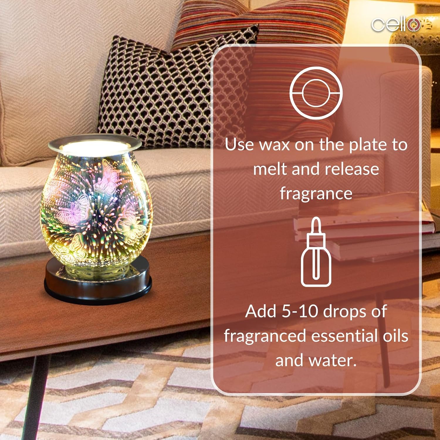 Thumbnail 3 de Cello Butterfly 3D Touch Electric Melt Burner – electric wax melt & essential oil warmer