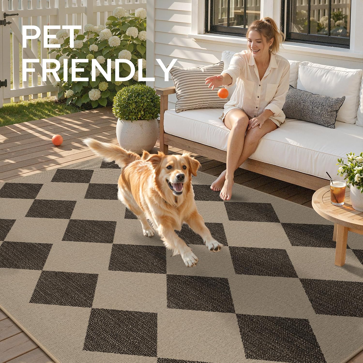 Detalle de GENIMO ARM 6x9 Outdoor Rug, Washable Polyester, Charcoal Natural