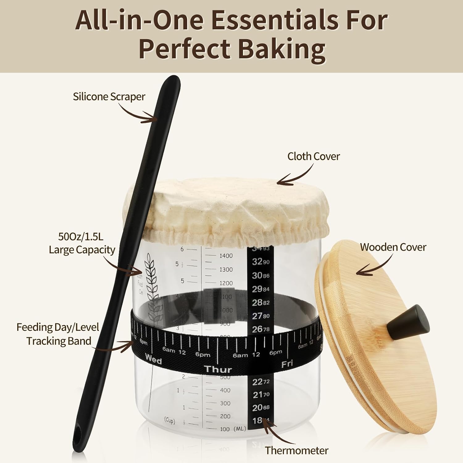 Detalle 2 de Rakovar Sourdough Starter Jar Kit, 50oz