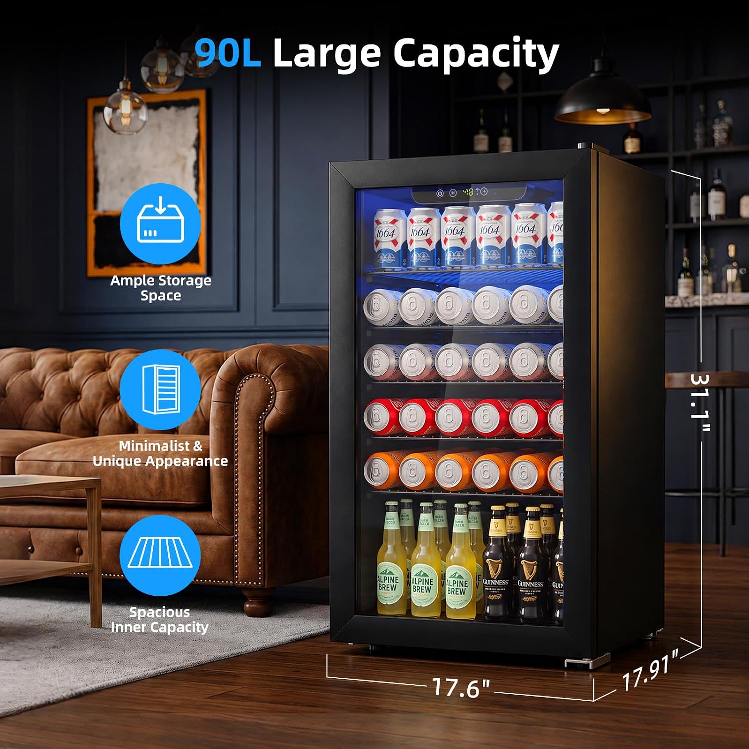 Detalle de Antarctic Star JC-91VEL-F Beverage Refrigerator, 3.1 cu. ft., 4 Shelves