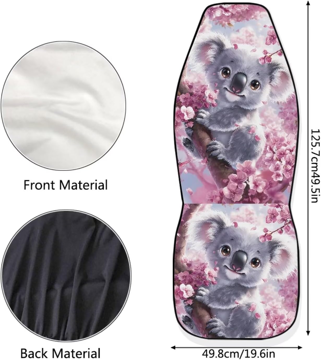 Thumbnail 3 de ZIATUBLES Front Seat Covers Pink Cherry Floral Koala Print – Pack of 2