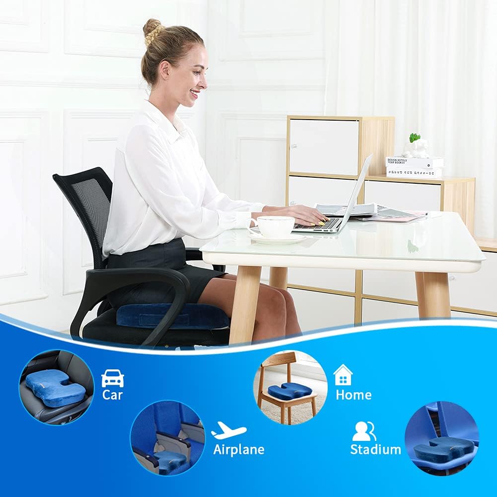 Detalle 1 de SAIREIDER SC-N0402 SRD Seat Cushion, Navy Blue Memory Foam Coccyx Pad