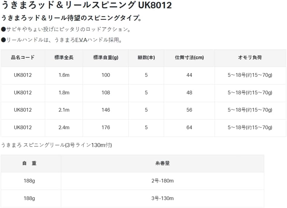 Thumbnail 4 de がまかつ うきまろッド&リールスピニング UK8012 1.8m サビキ・ちょい投げ向け