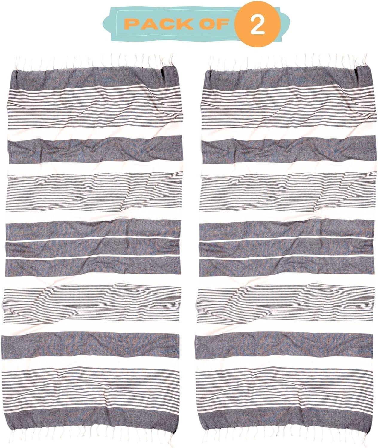 Detalle de MOMOMUS Lot de 2 Foutas de Plage XL 90x180 cm – Coton Ultra-Doux, Absorbantes et Légères