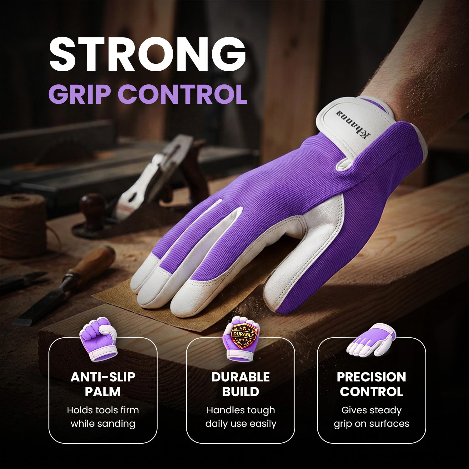 Thumbnail 3 de Khanna Leather Gardening Gloves: Heavy Duty Thorn Proof, Purple, Large