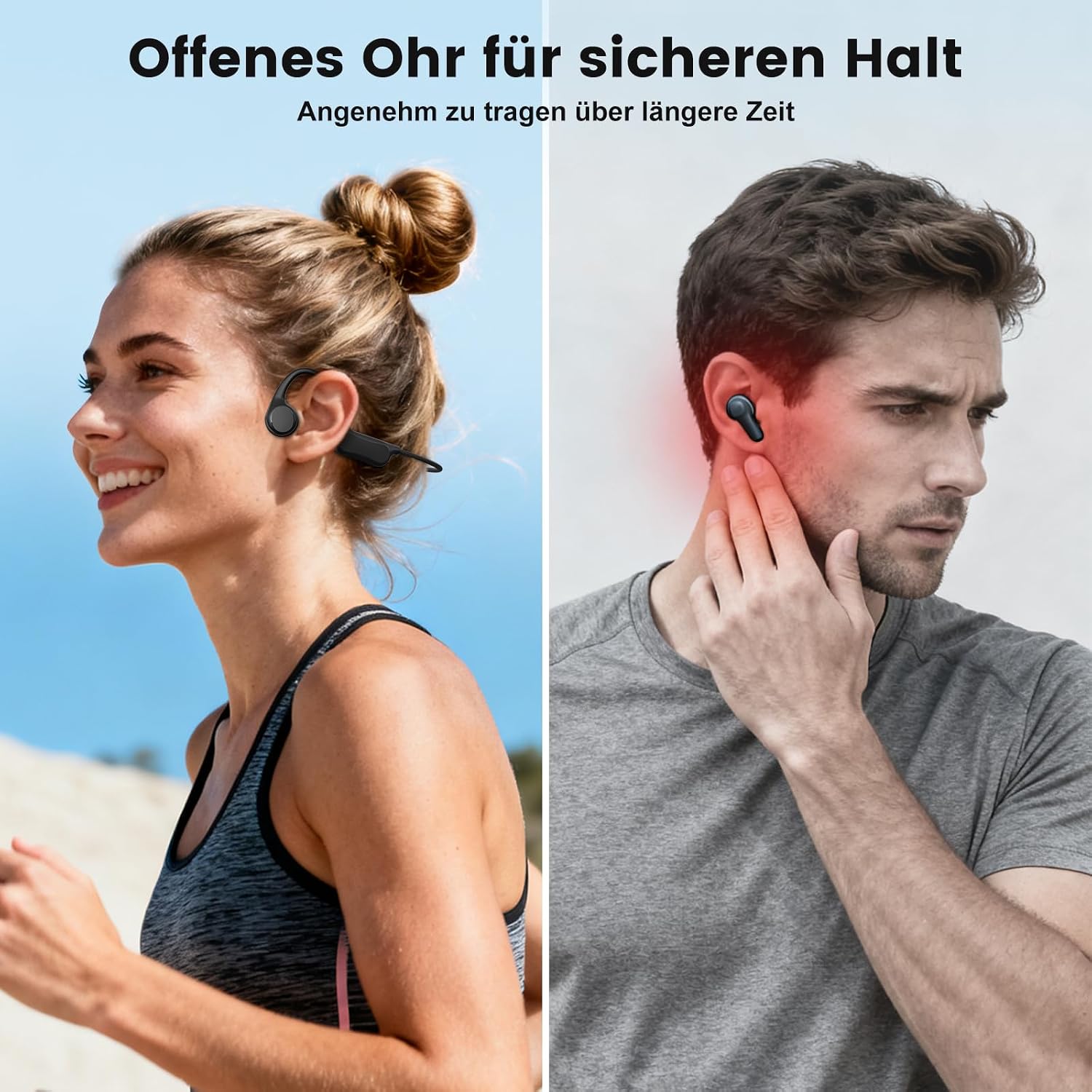 Detalle de MANKIW Knochenschall Bluetooth 6.0 Open-Ear Sportkopfhörer mit USB-C Schnellladung (IPX5)