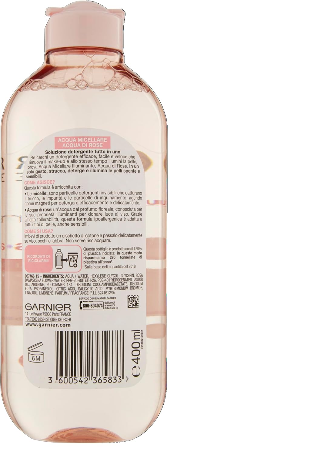 Detalle de Garnier Micellar Acqua Gentle Cleansing Water, No-Rinse Makeup Removal