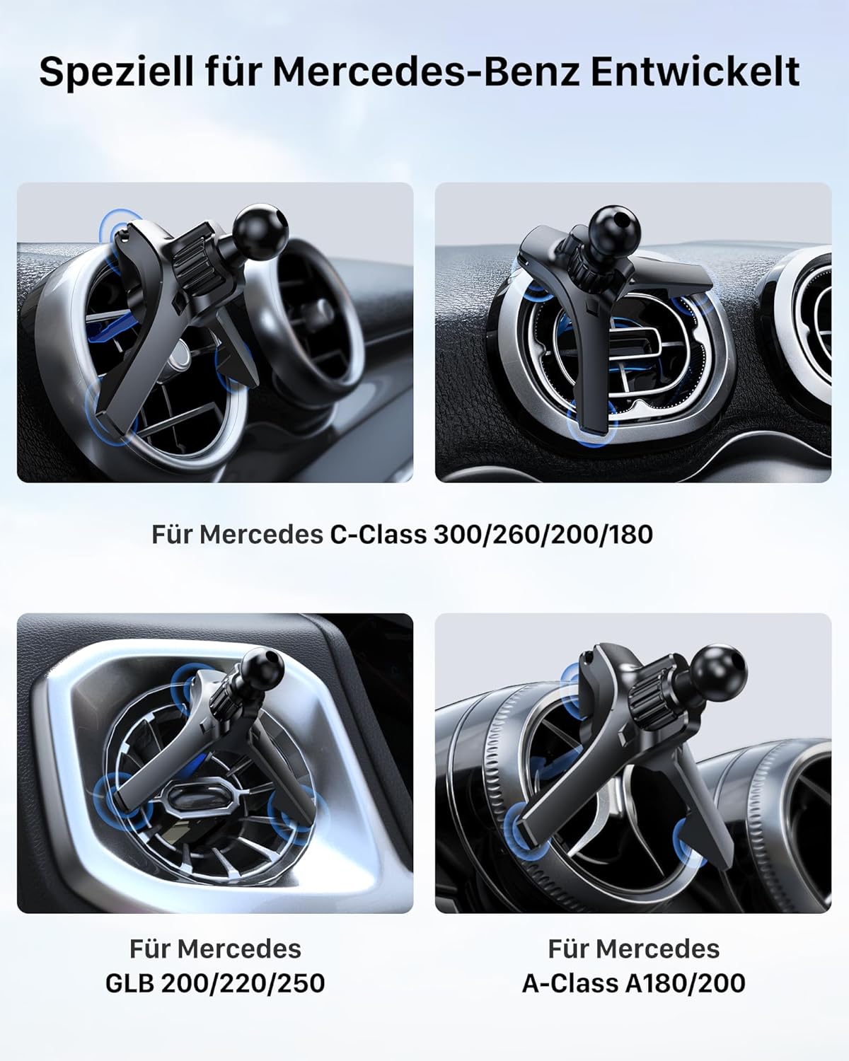 Thumbnail 5 de YOSH KFZ-Handyhalterung für runde Lüftung (Dreieckshalterung) – 360° drehbar, für Mercedes A/B/C/V & GLA/GLB/GLC/GLE