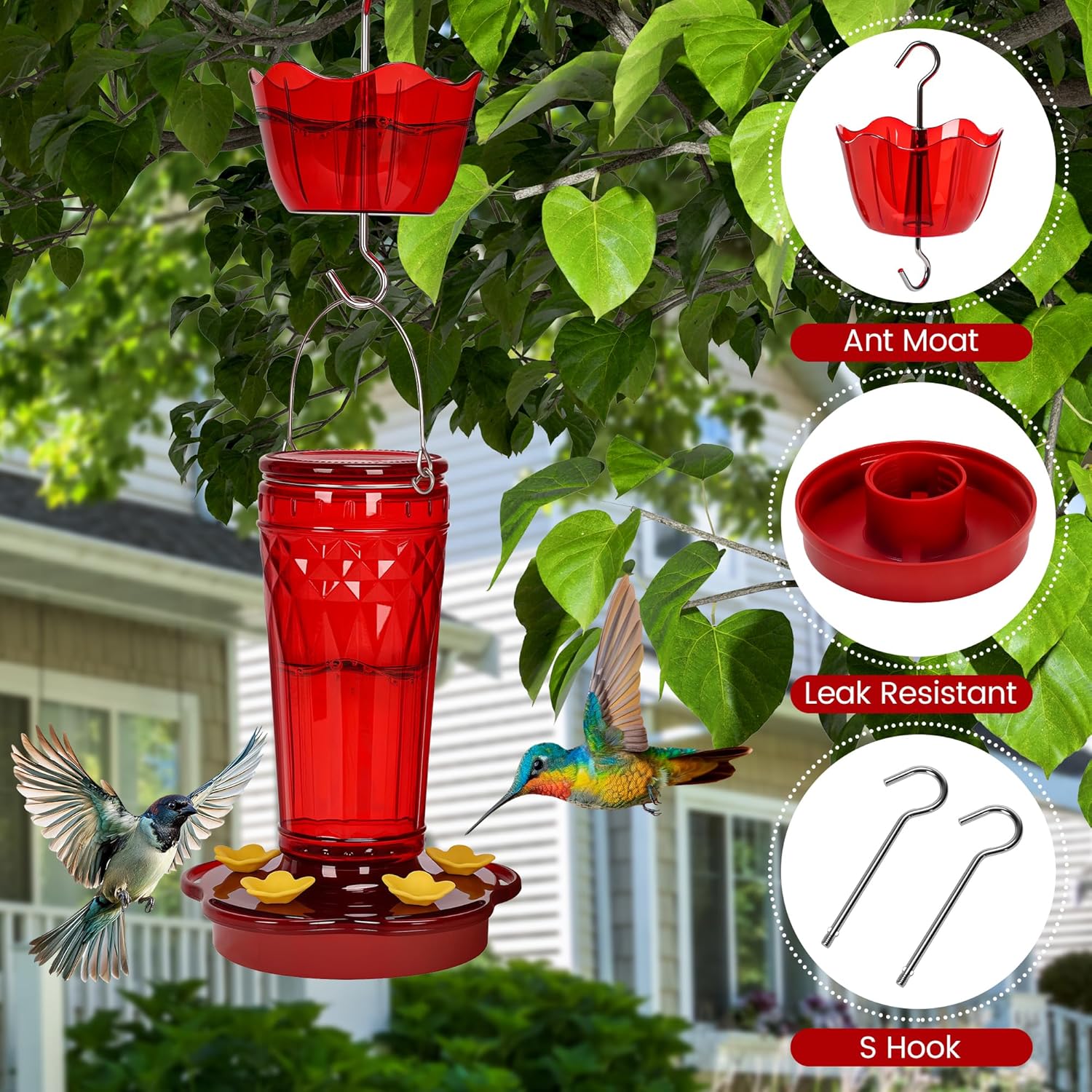 Thumbnail 4 de Zamelane Glass Hummingbird Feeders (2-Pack, 14 oz) with 5 Feeding Ports and Ant Moat