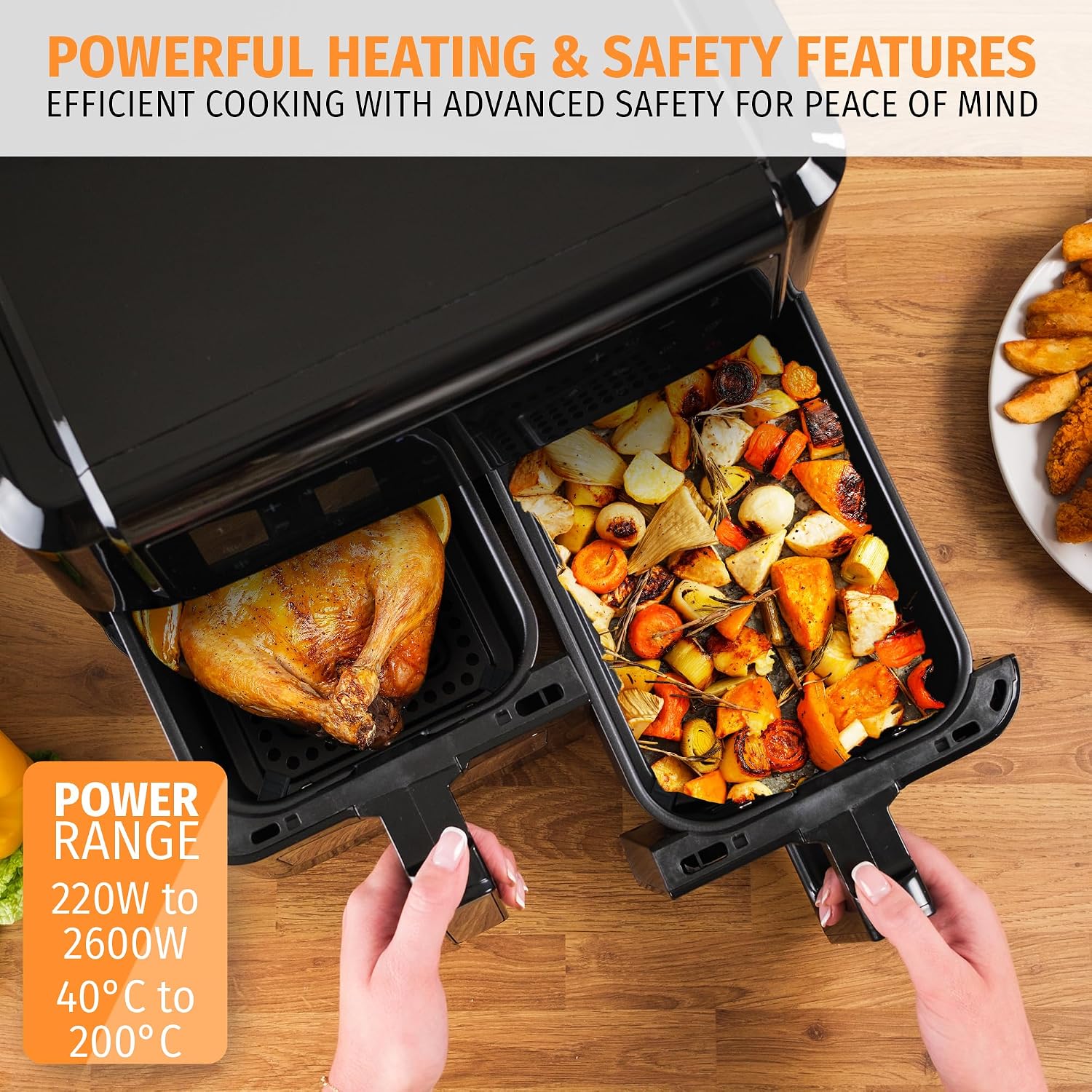 Detalle de Nyxi Dual Basket Air Fryer 9L (4.5L each) with Visual Window, 13 Cooking Modes, Model 3867