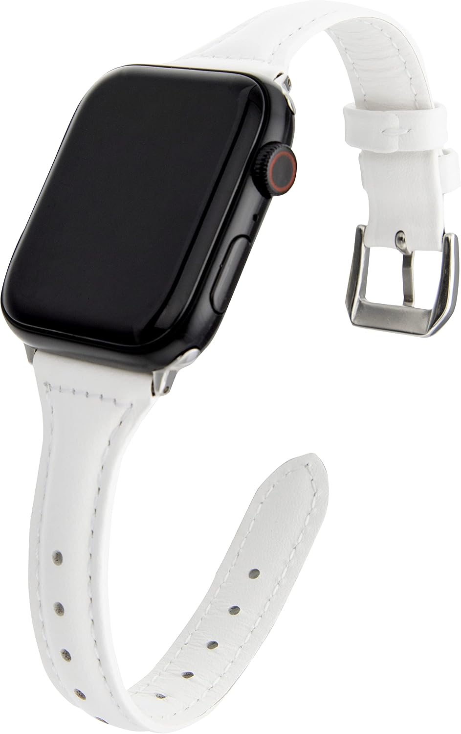 Detalle de SEURE Lederarmband kompatibel mit Apple Watch 38/40/41 mm (Edelstahl-Schnalle, Weiß/Silber)