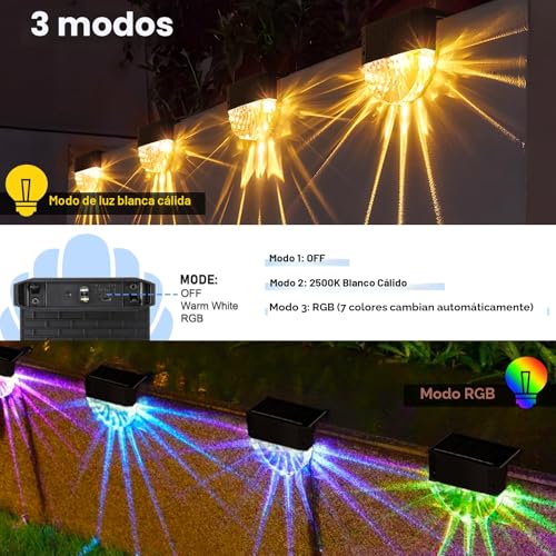 Detalle de FIFlying Luces Solares Led Exterior Jardin (6 Piezas) – IP65, 3 Modos y Auto ON/OFF