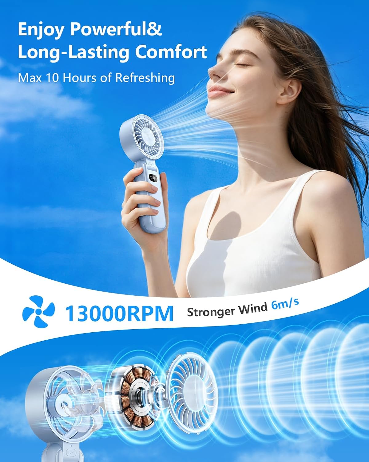 Detalle 2 de BIVBTP Ultra Handheld Fan USB Rechargeable – Portable Foldable Mini Fan with 4 Speeds