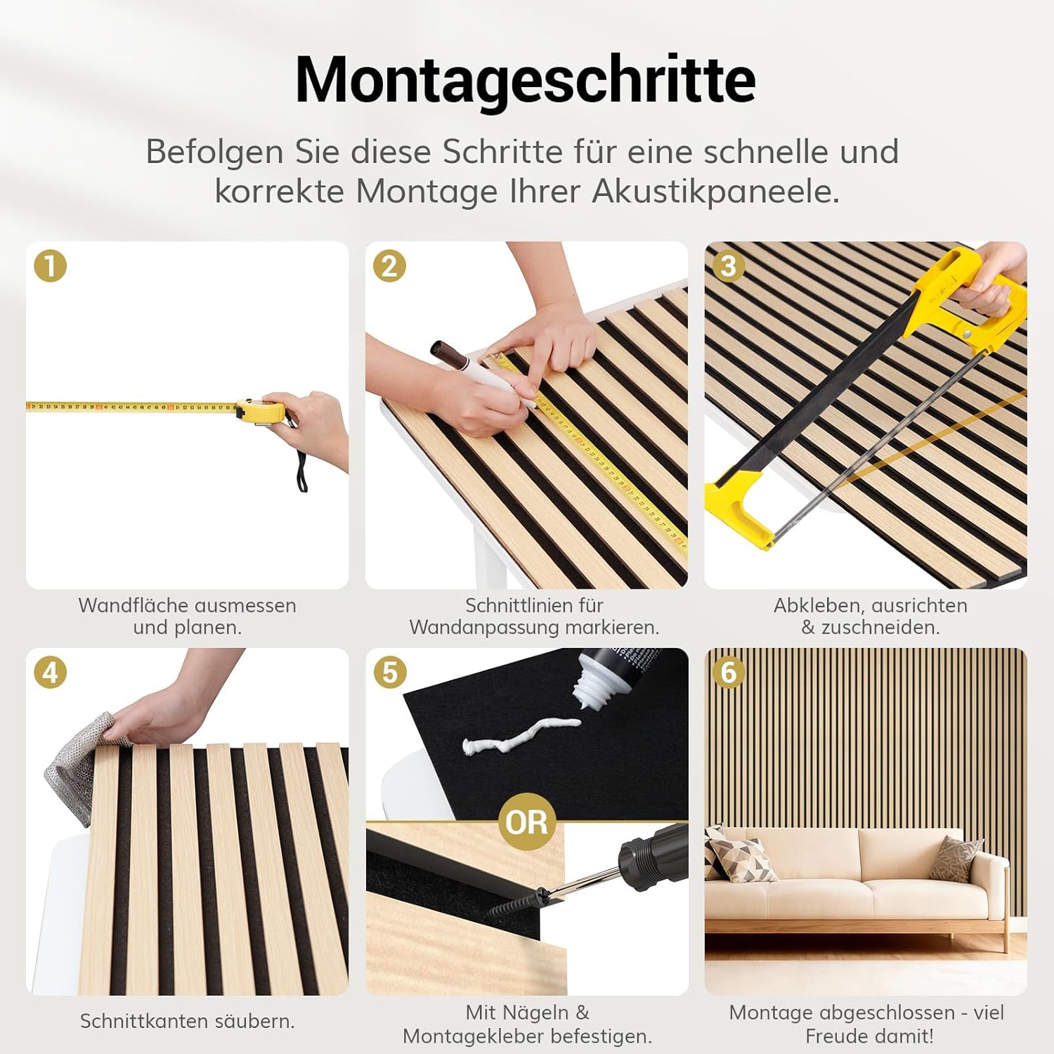 Thumbnail 4 de TONOR Akustikpaneele Holz – 2 Stück 120 x 60 cm, Wandpaneele mit Holzfurnier für bessere Raumakustik (1,44 m²) – Schwarz