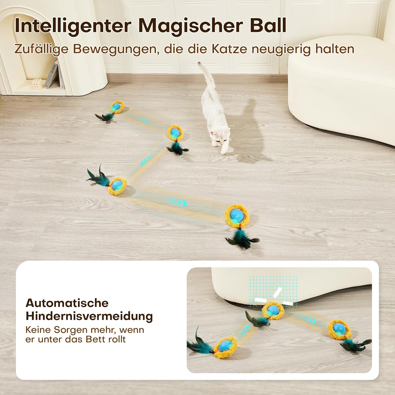 Thumbnail 3 de Potaroma Interaktives Katzenball Spielzeug – schnell rollender, bewegungsaktivierter Ball im Spielteppich