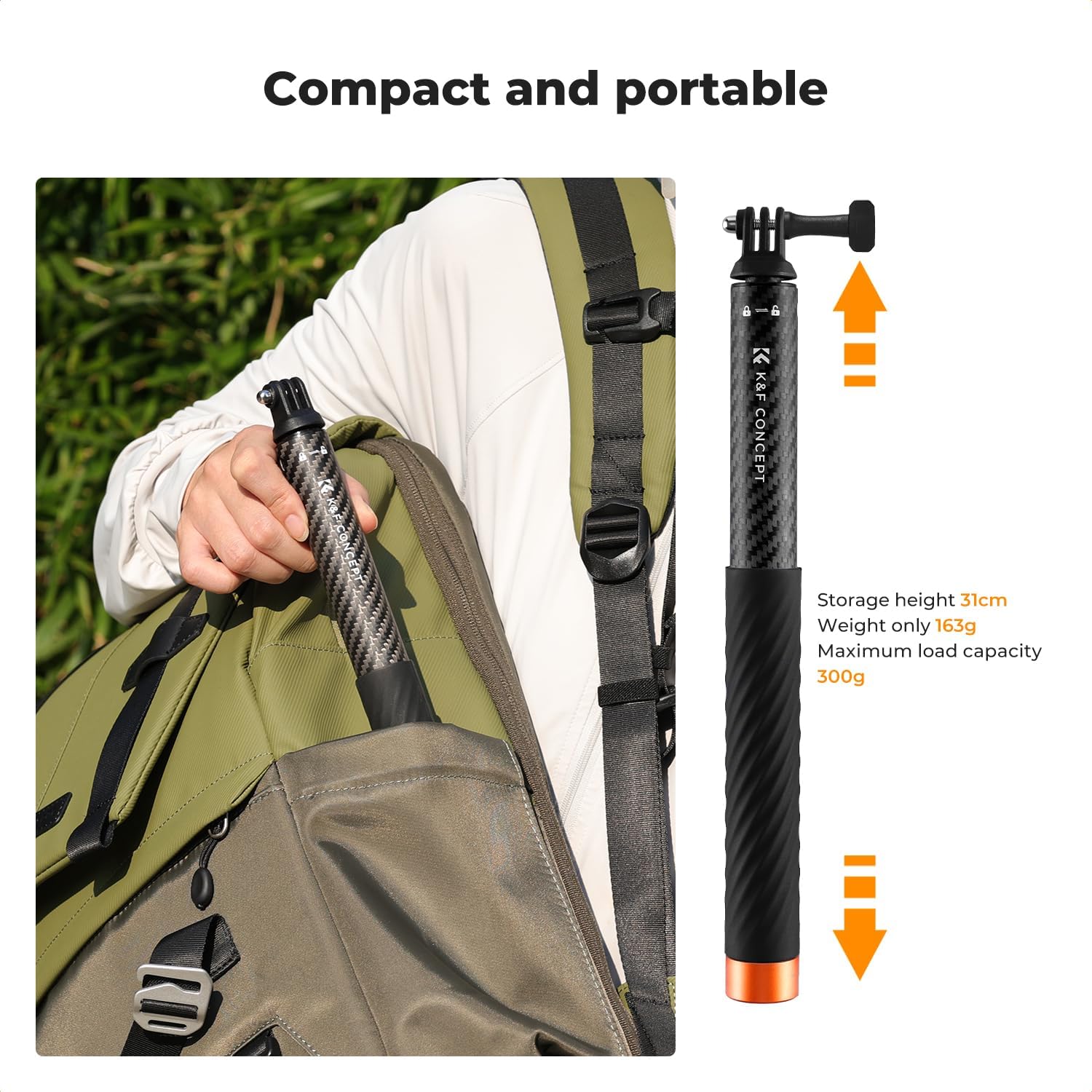Thumbnail 6 de K&F Concept MS21 Carbon Fibre Selfie Stick – 2 in 1, Invisible Design, Extendable to 120 cm